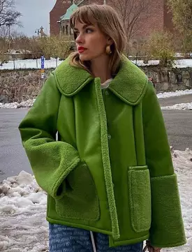 Green PU Leather Women Short Coat Autumn Winter Coats 2024 Fashion