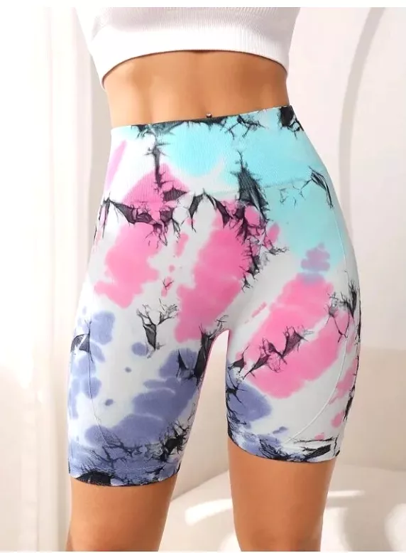 Hand-Painted Tie-Dye Yoga Shorts