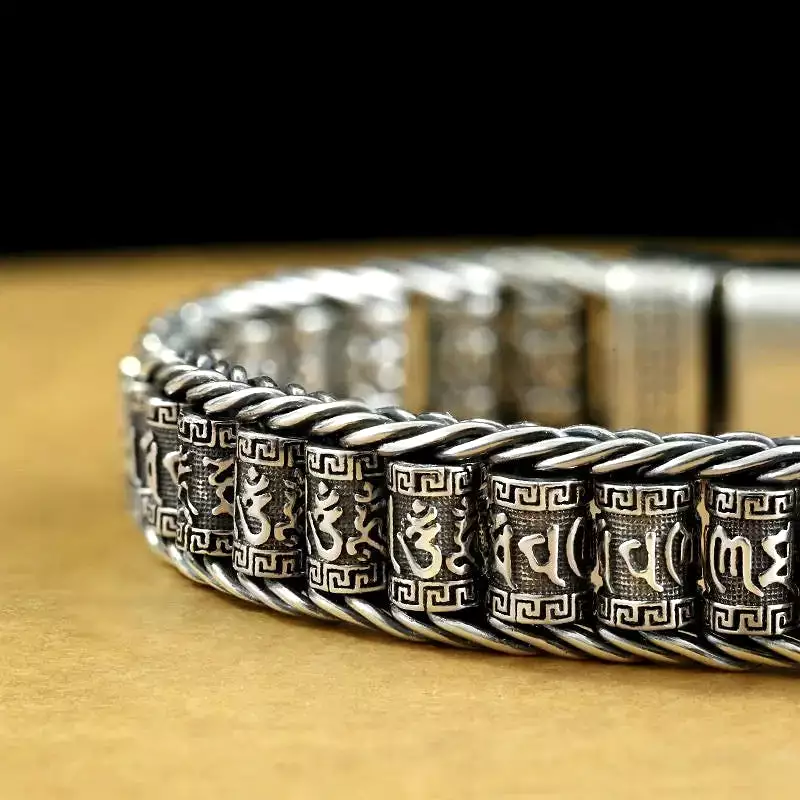 Handmade Creative Passepartout Prayer Wheel Bracelet Men's Sterling Silver Female Transfer Beads Six-Character Mantra Retro X135