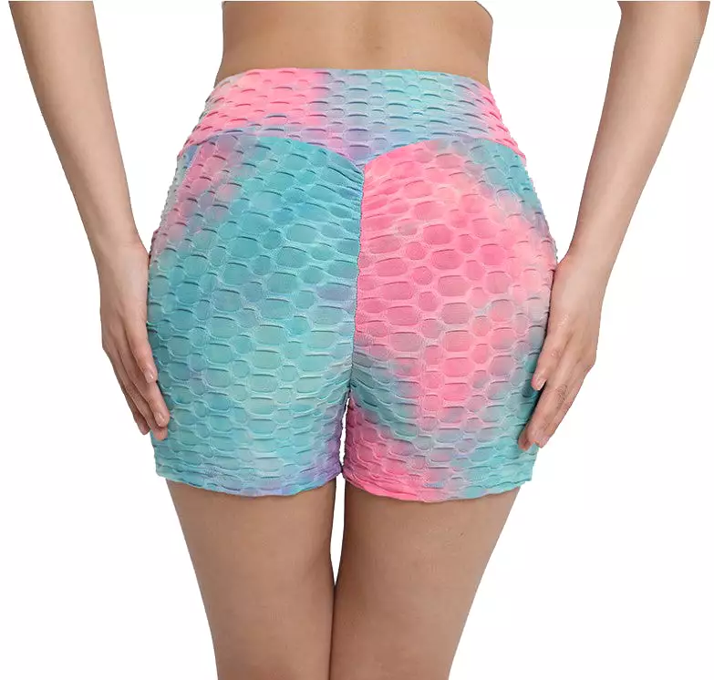 Haute Edition Women's Butt Lifting Tie Dye High Waist Bike Shorts with Phone Pcoket