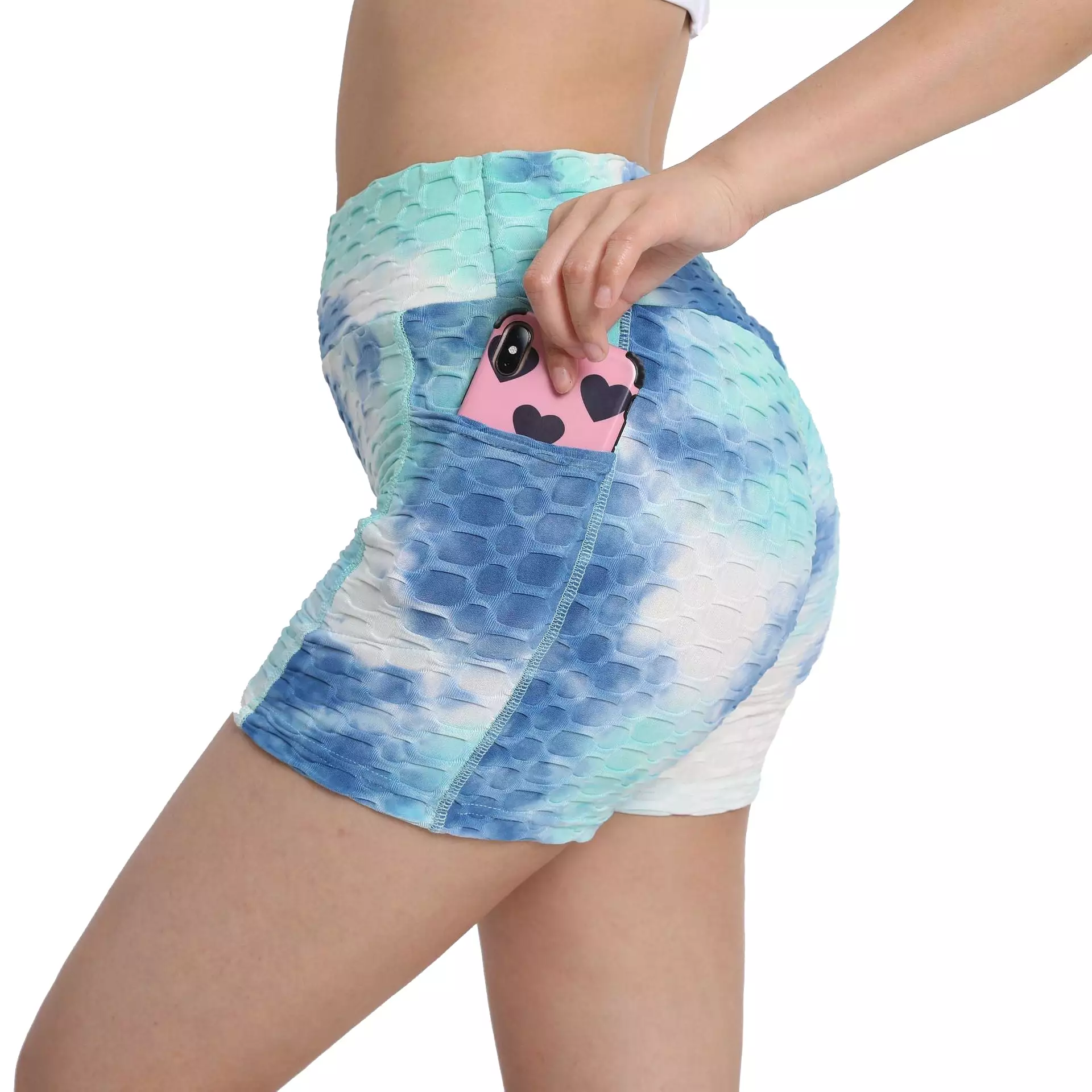 Haute Edition Women's Butt Lifting Tie Dye High Waist Bike Shorts with Phone Pcoket