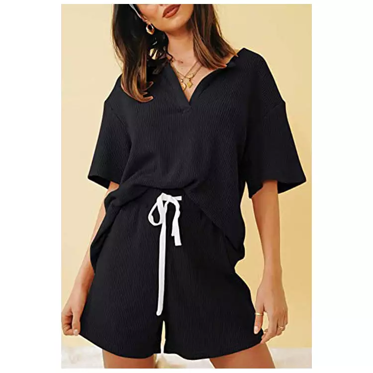 Haute Edition Women's Split Neck Tee And Shorts Lounge Pajama Set