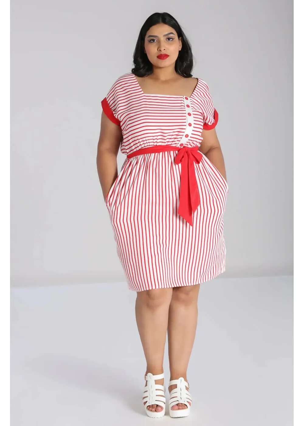 Hell Bunny Ahoy Stripe 40's Dress Red