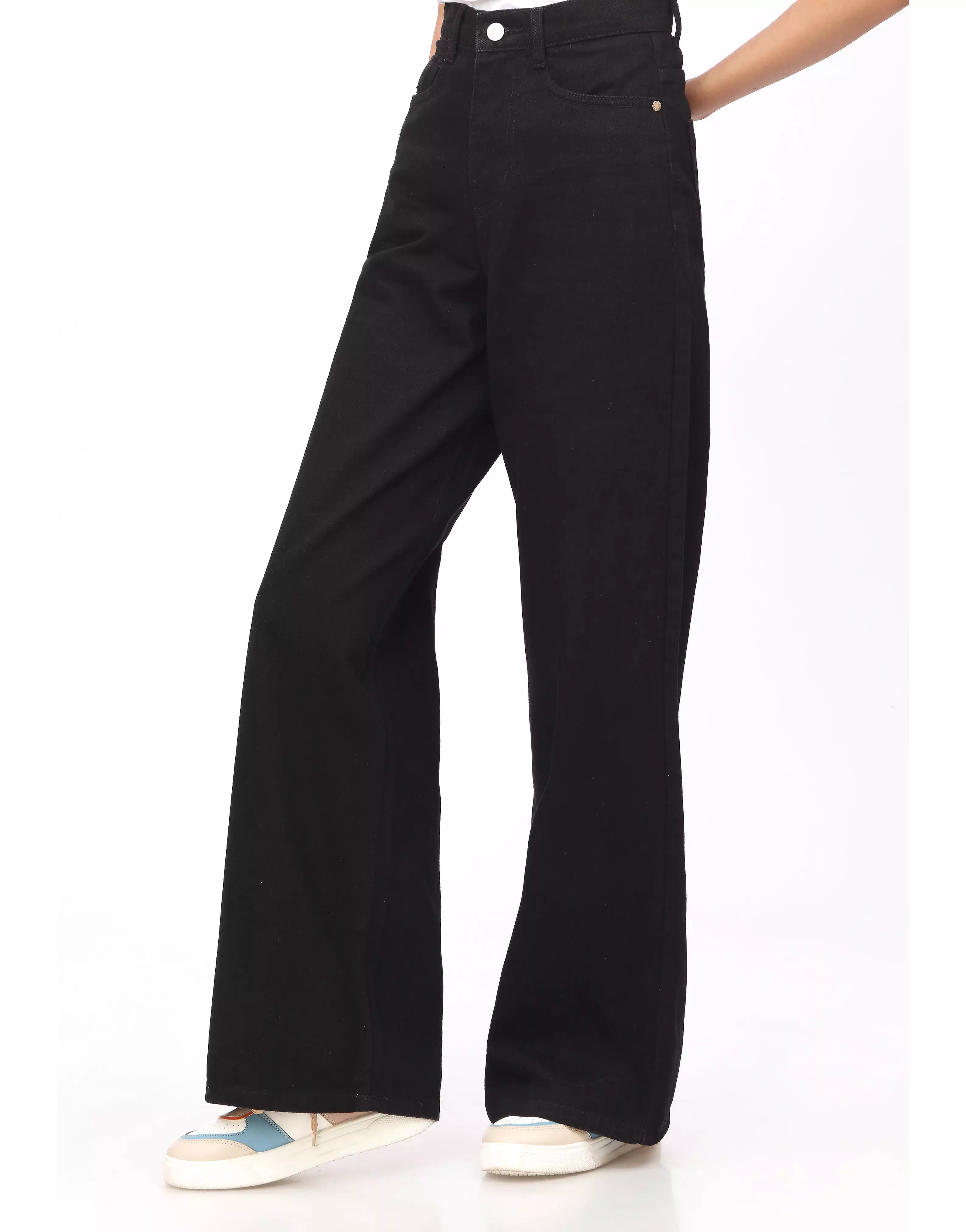 High Rise Wide Leg Jeans Jet Black