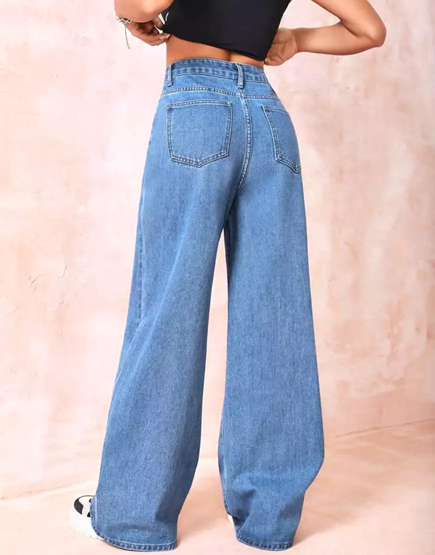 High Rise Wide Leg Jeans Mid Blue