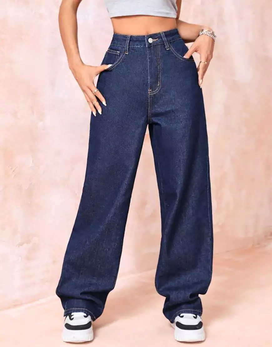 High Rise Wide Leg Jeans Royal Blue