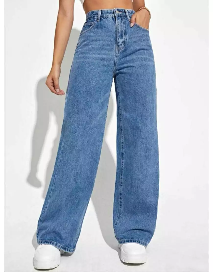 High Rise Wide Leg Jeans Stone Blue