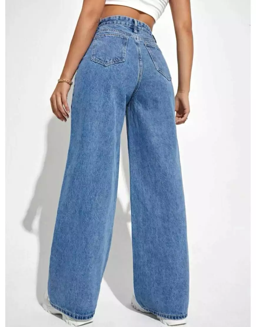 High Rise Wide Leg Jeans Stone Blue