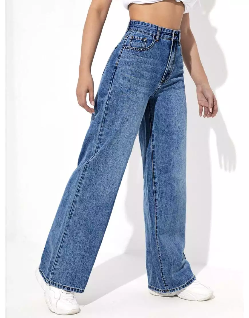 High Rise Wide Leg Jeans Stone Blue