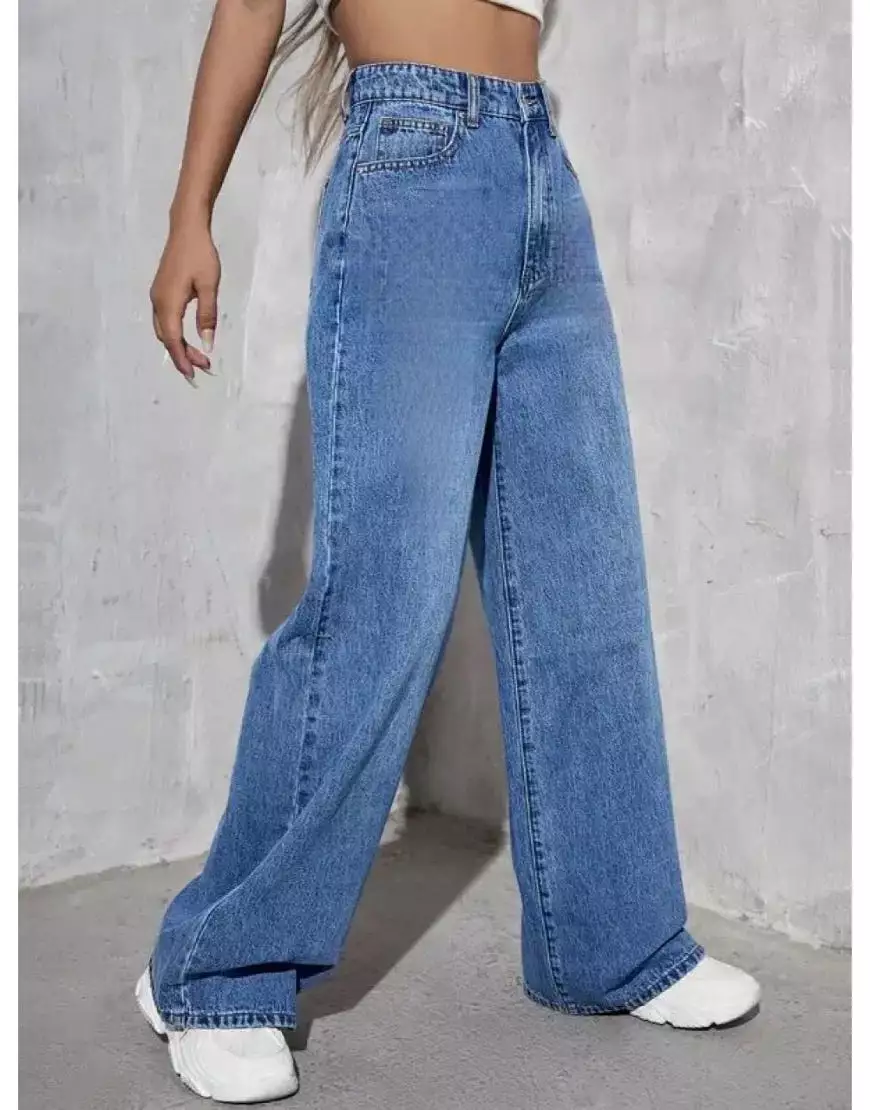 High Rise Wide Leg Jeans Stone Blue