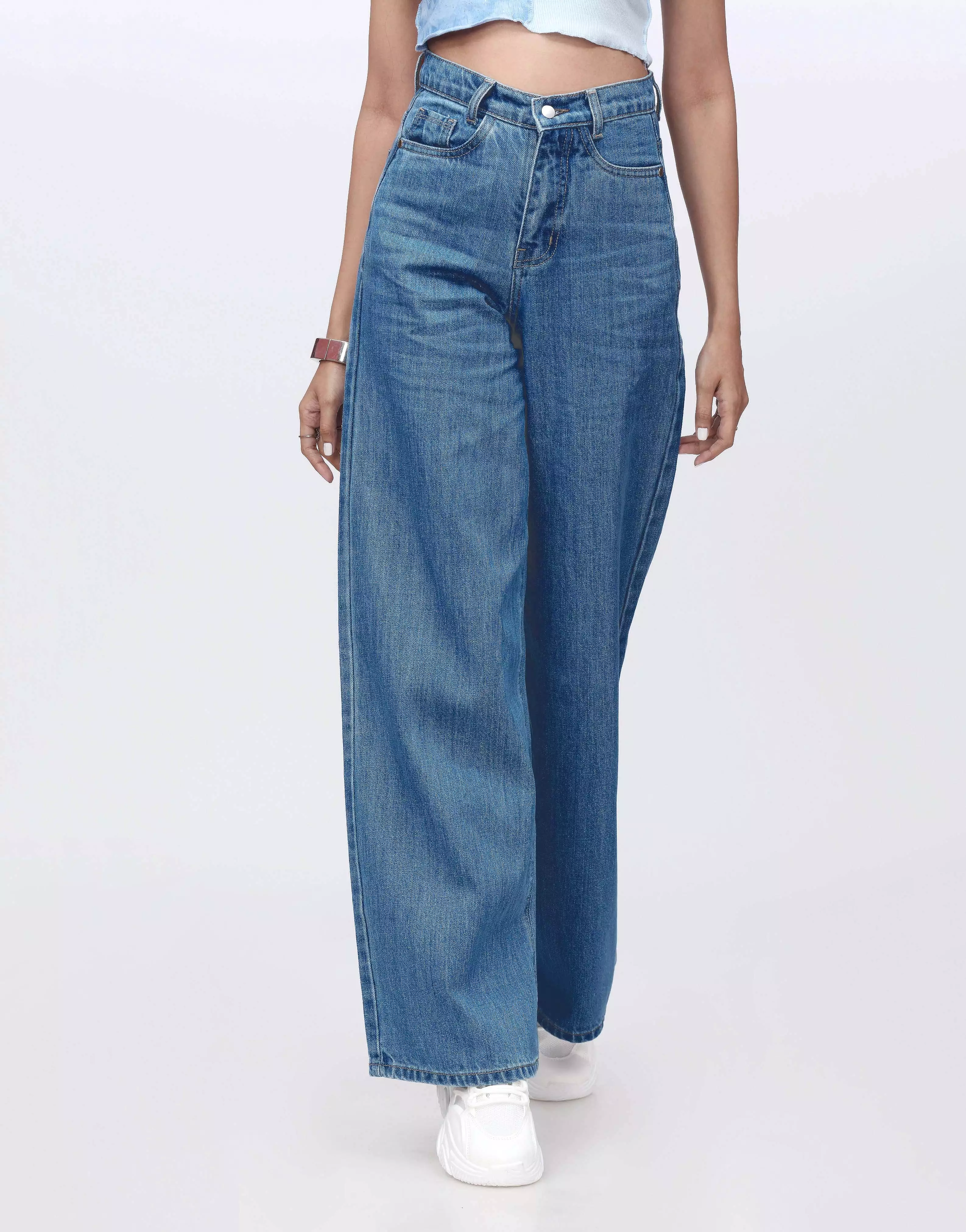 High Rise Wide Leg Jeans Stone Blue