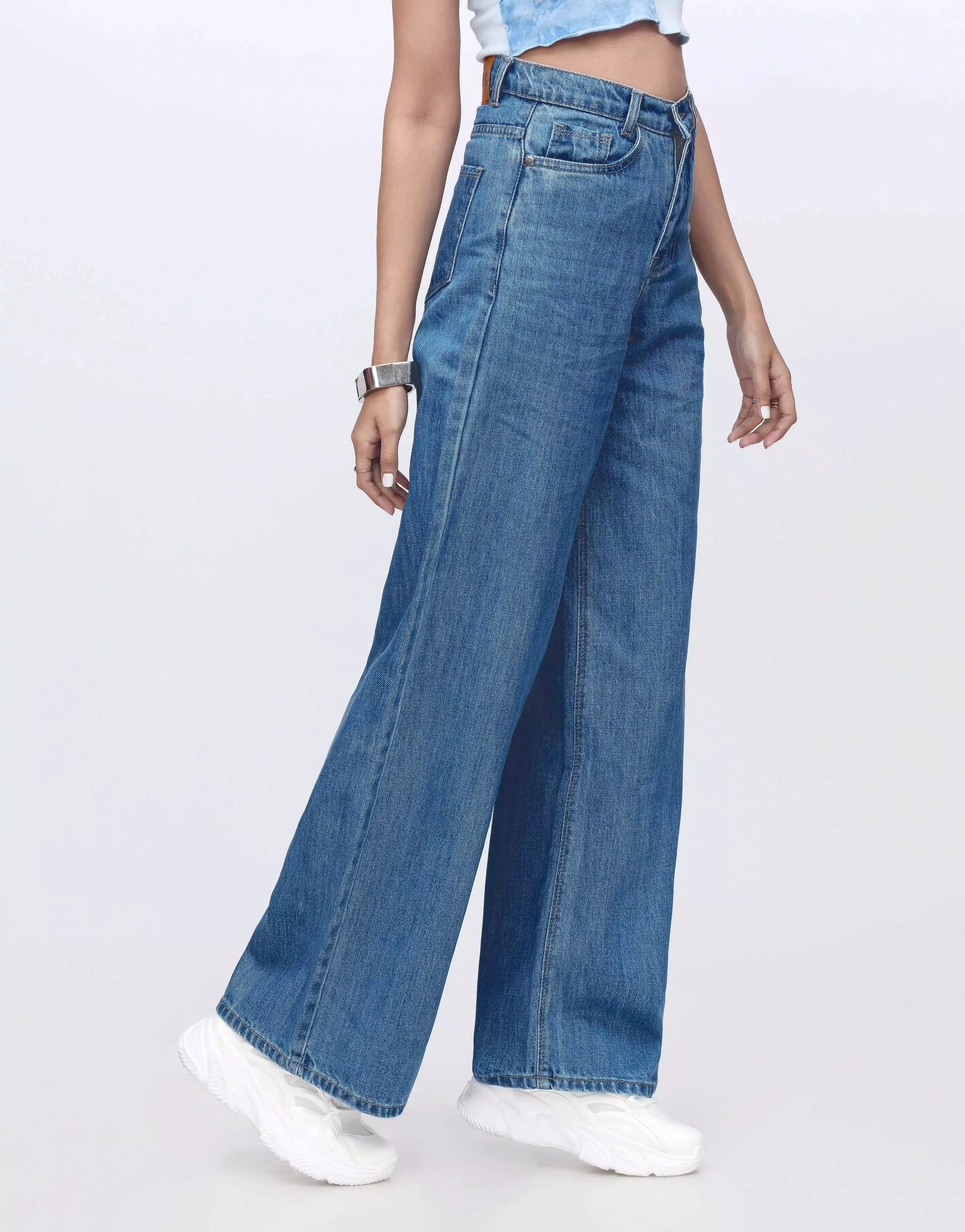 High Rise Wide Leg Jeans Stone Blue