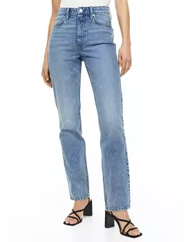 HM High Rise Straight Leg Jeans Dark Blue