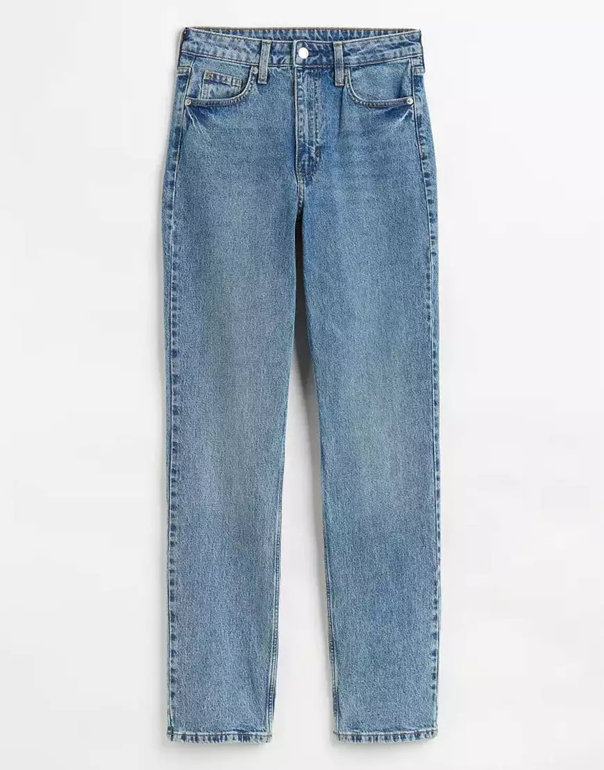 HM High Rise Straight Leg Jeans Dark Blue