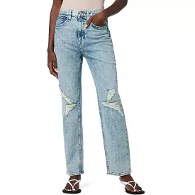 Hudson Womens Jade High Rise Distressed Straight Leg Jeans