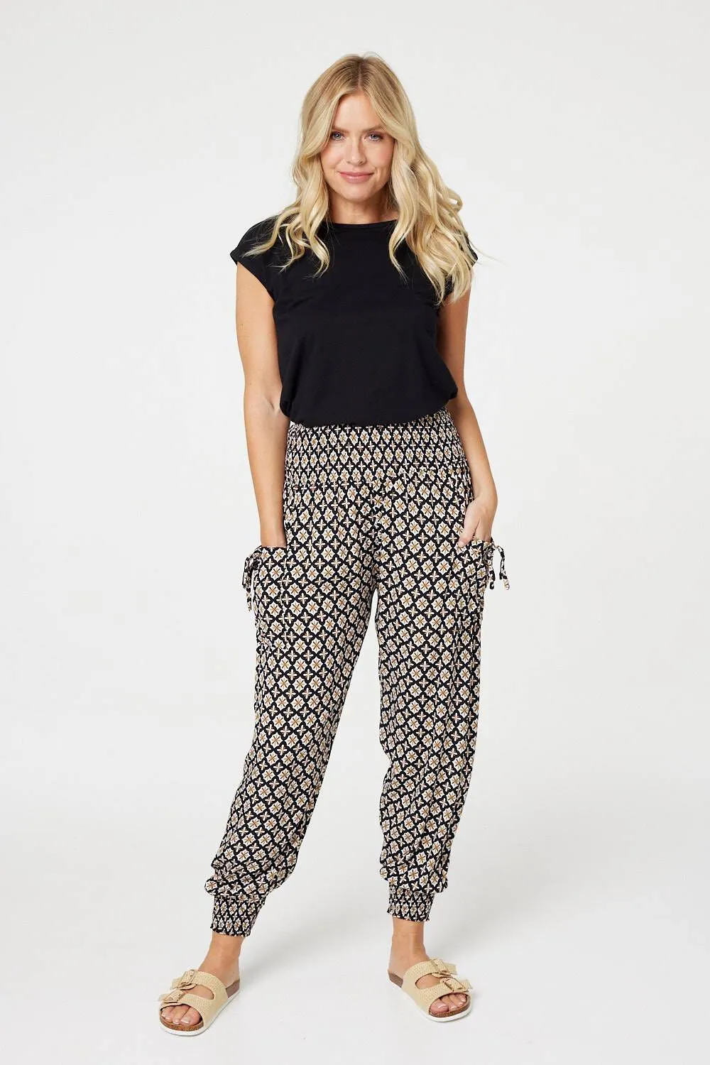 Izabel London – Mosaic Print Shirred Harem Pants