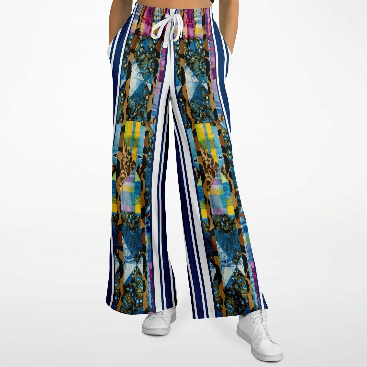 Juxtapose Striped Patchwork Eco-Poly Stretchy Phat Bellbottoms