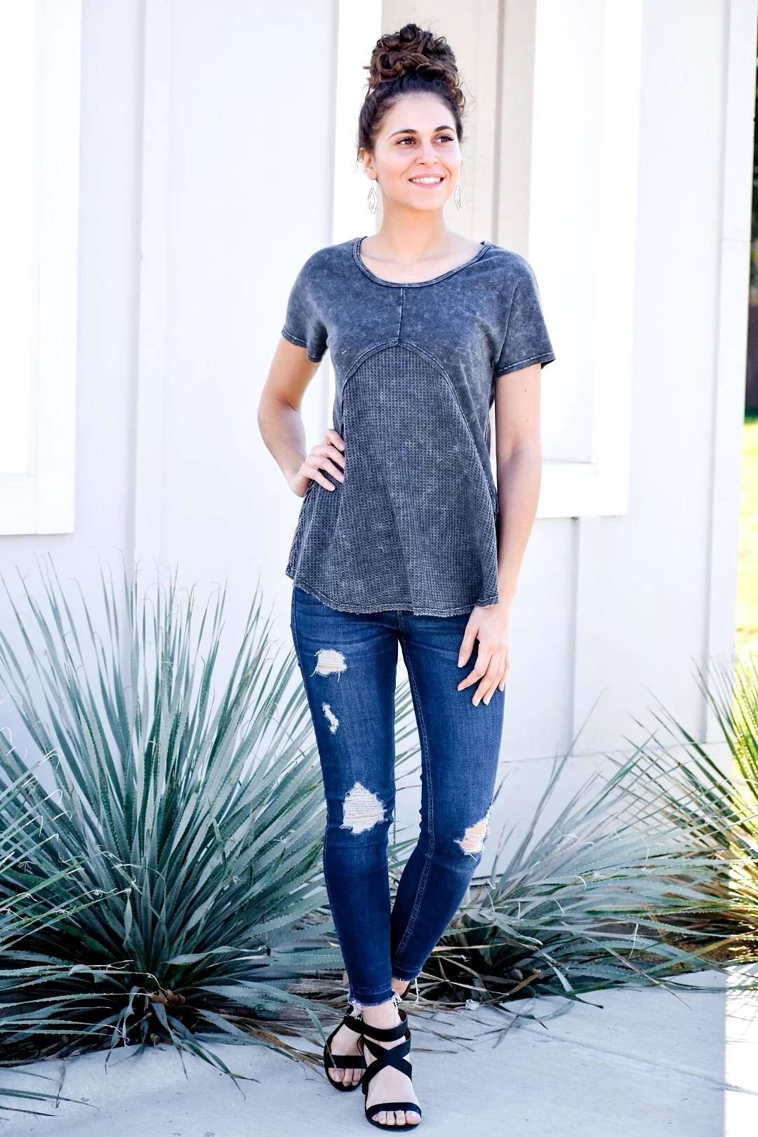 Like You Love Me Charcoal Gray Top