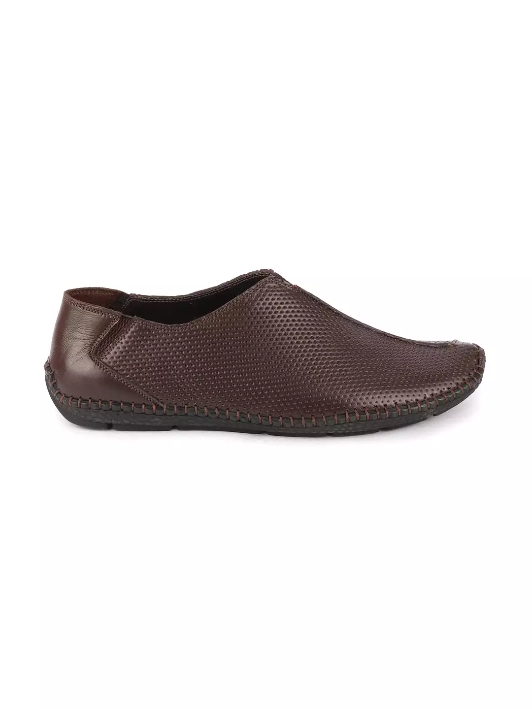 Men Brown Side Stitched Full Sock Absorber Flexible Leather Slip On Shoes