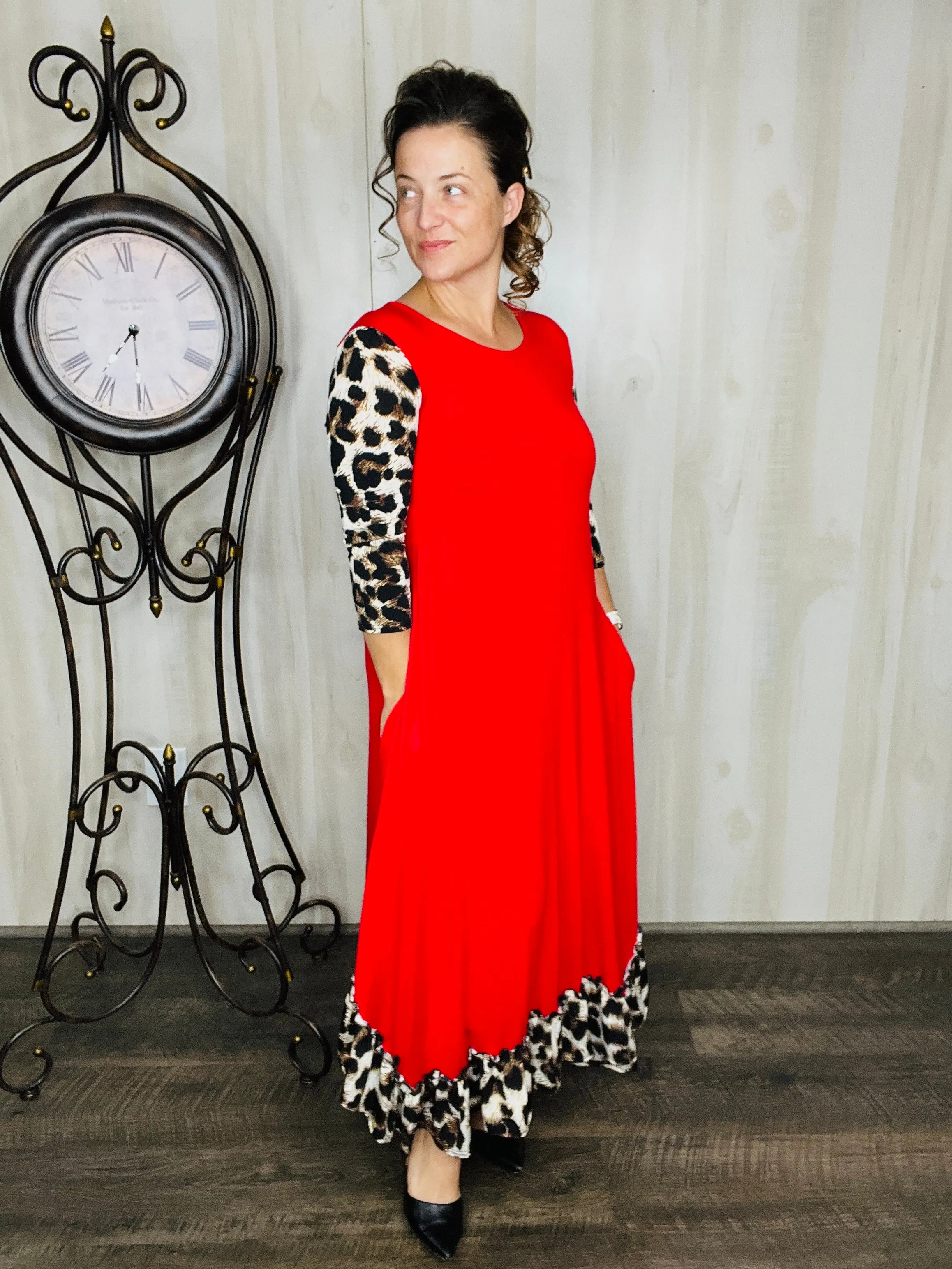 Michella Red & Leopard Print Dress*