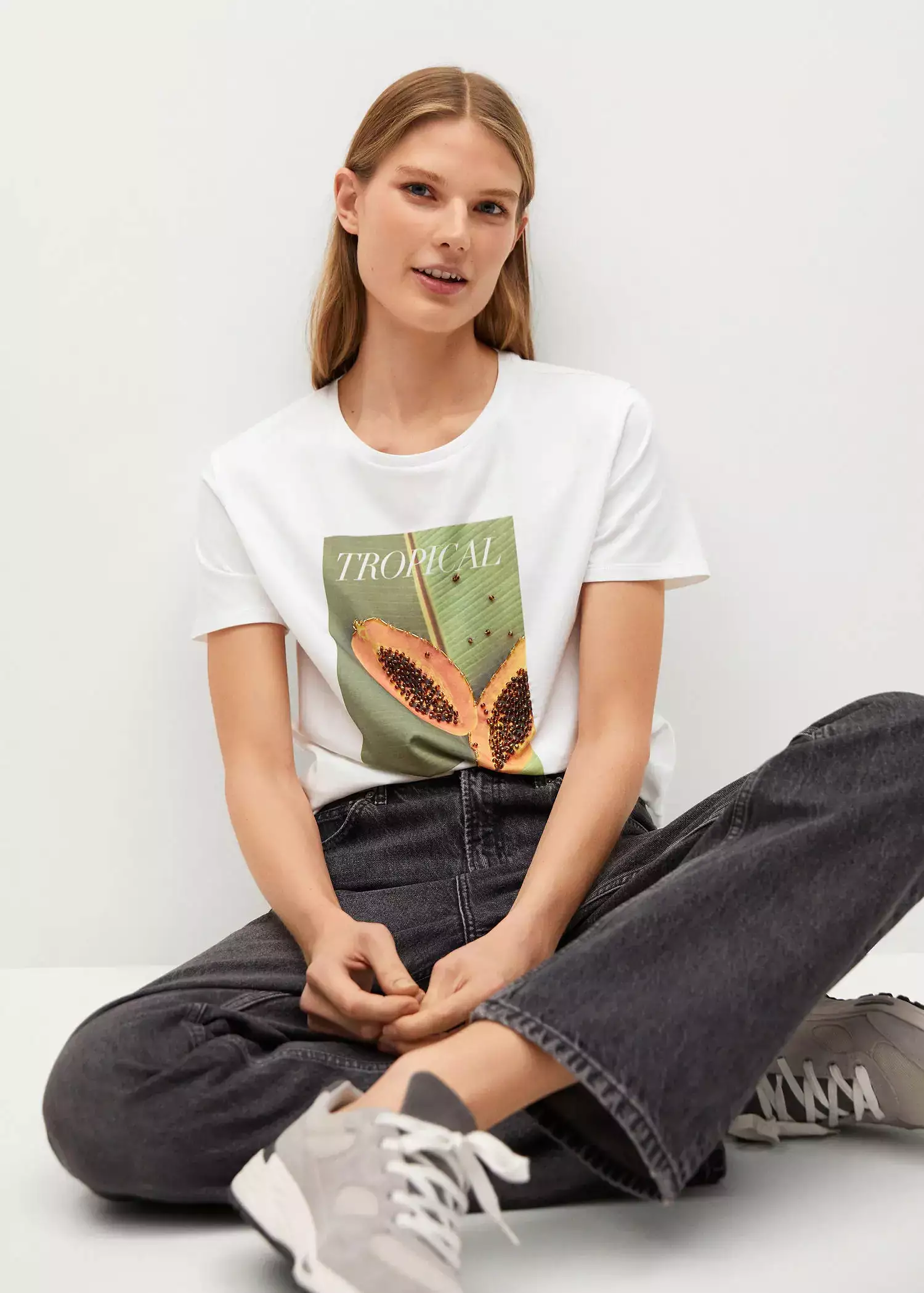 MNG Printed Cotton Blend T-Shirt