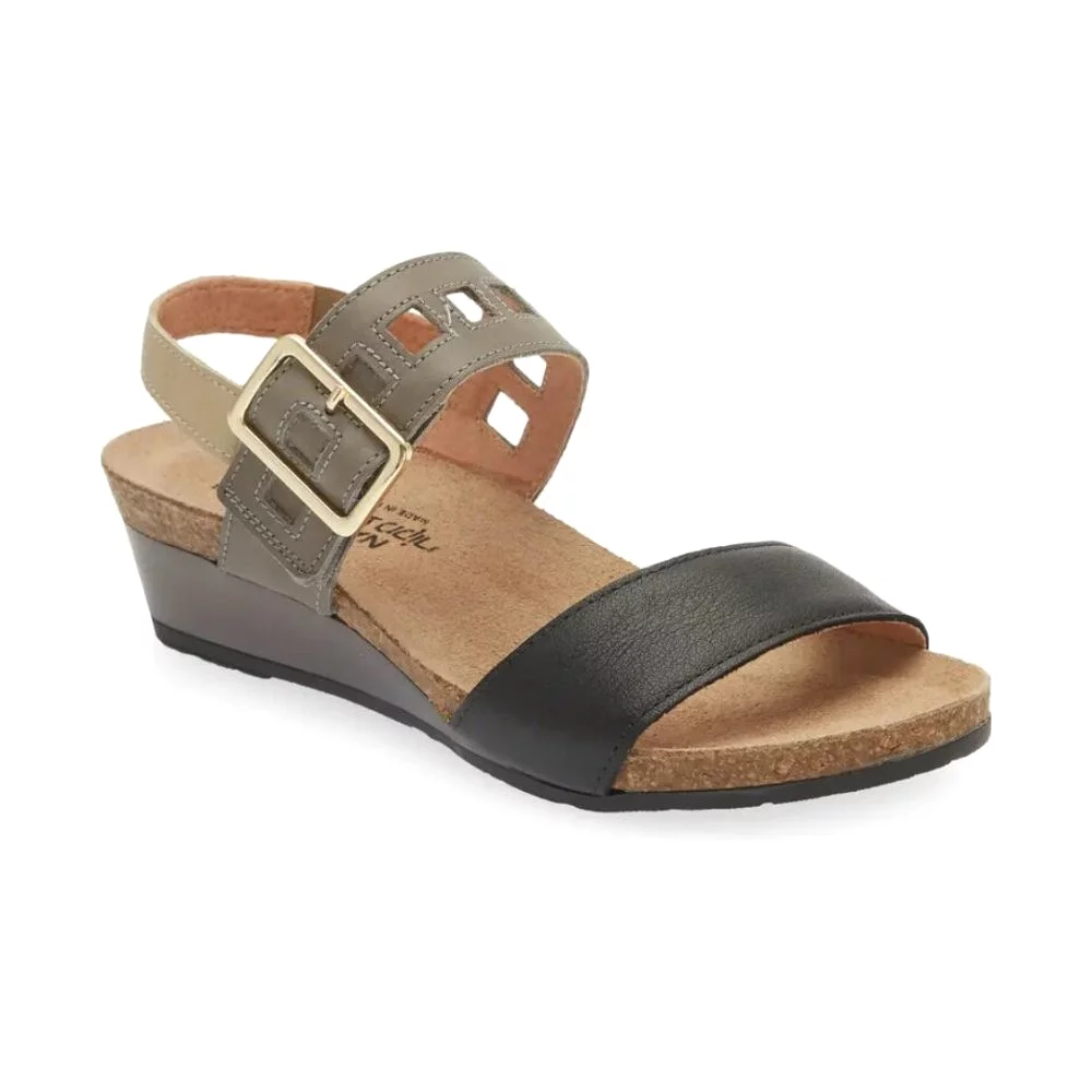 Naot Women's Dynasty Wedge Sandal - Soft Black/Fog Gray/Soft Beige