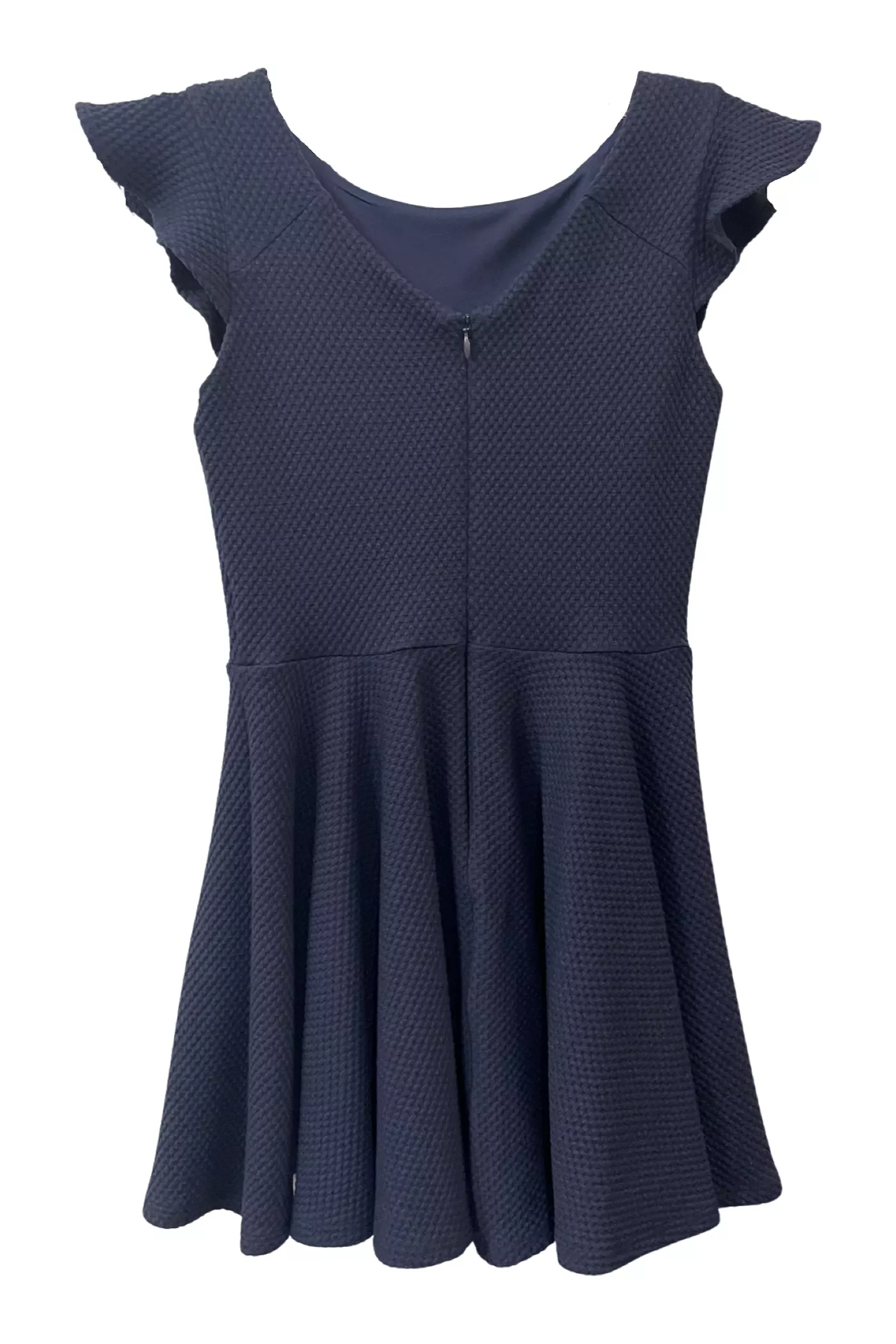 Navy Flutter Sleeve A-line Dress