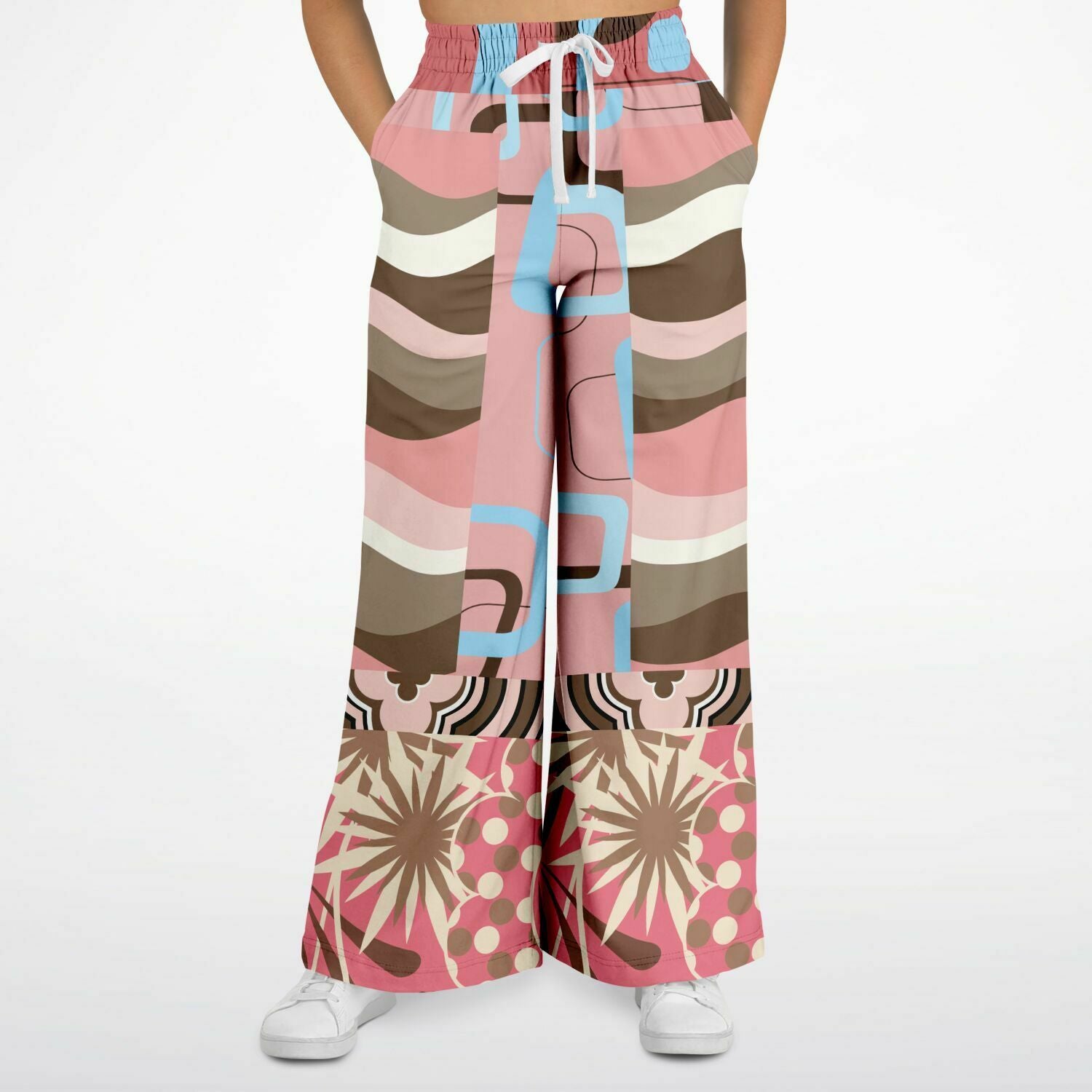 Pink Geo Retro Striped Eco-Poly Stretchy Phat Bellbottoms