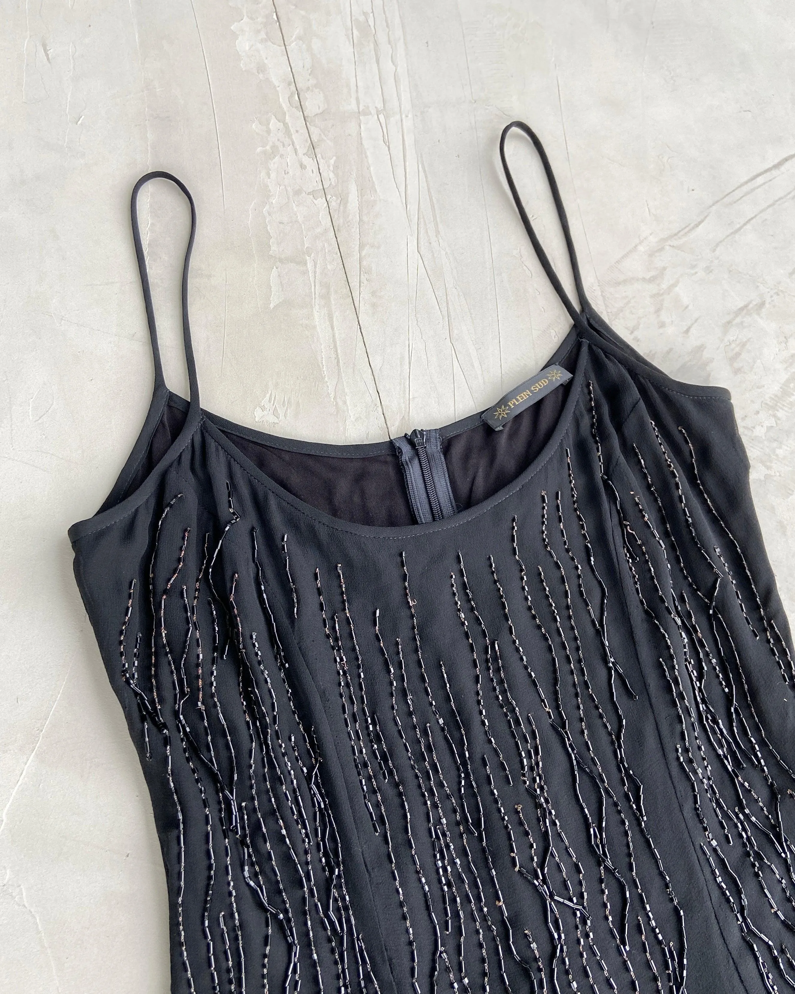 PLEIN SUD BLACK BEADED SLIP DRESS - M