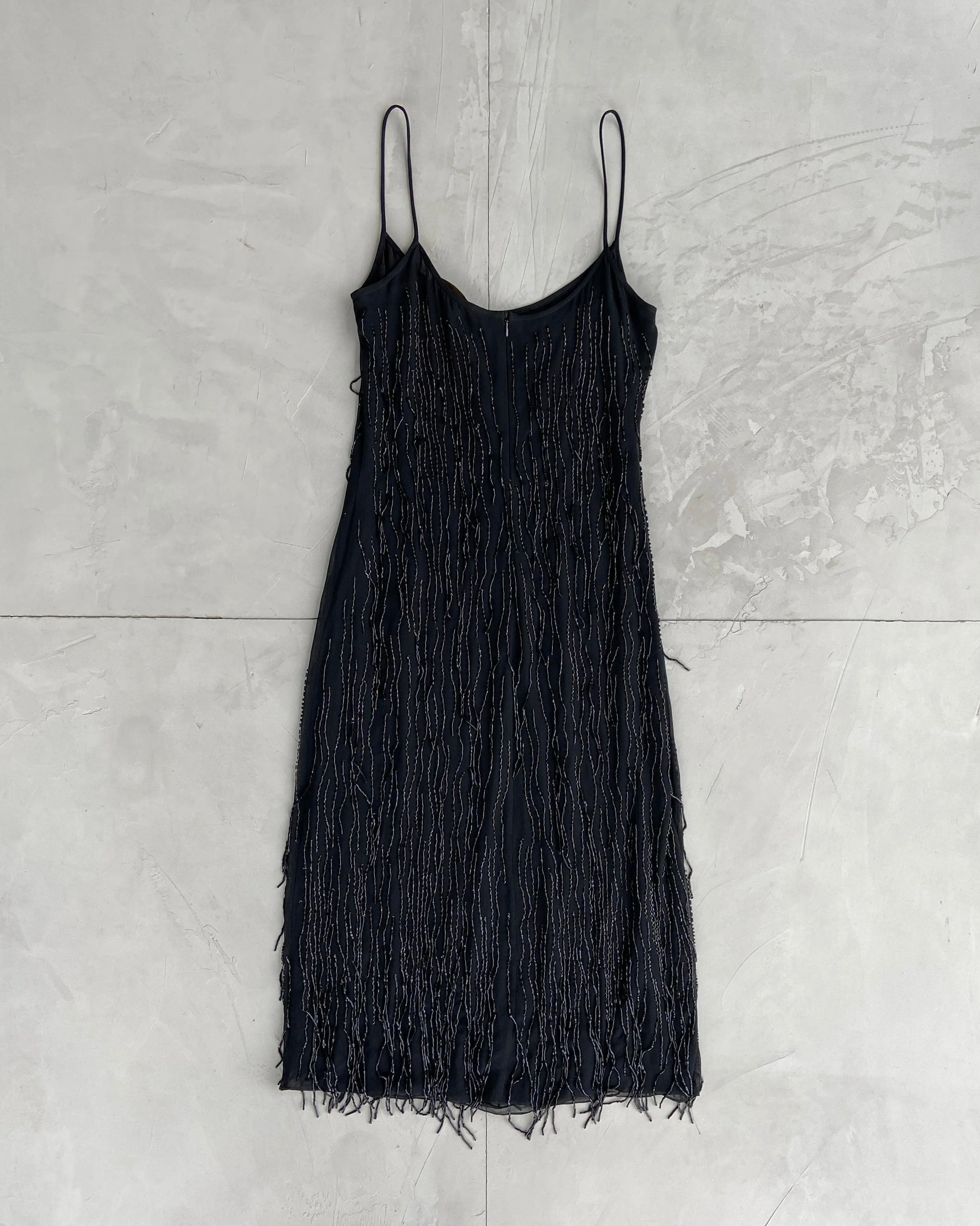 PLEIN SUD BLACK BEADED SLIP DRESS - M