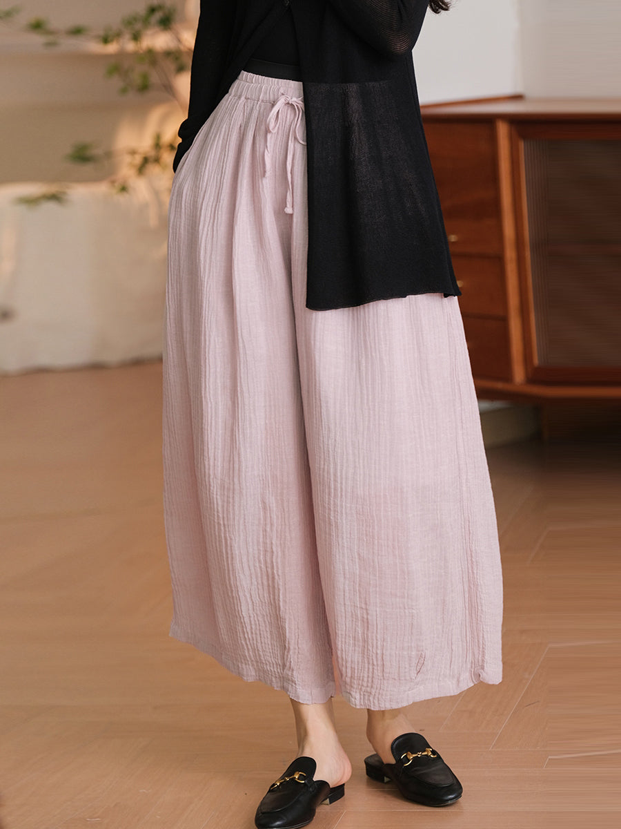 Plus Size Women Casual Solid Summer Linen Harem Pants SC1034