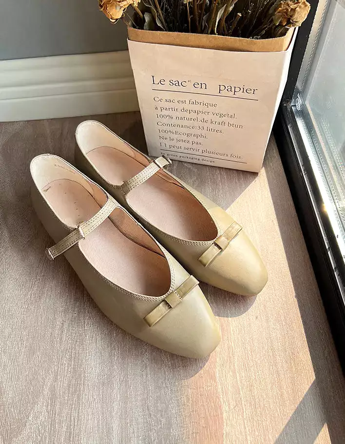 Pointed Toe Bowknot Comfortable Strap Flats JD011