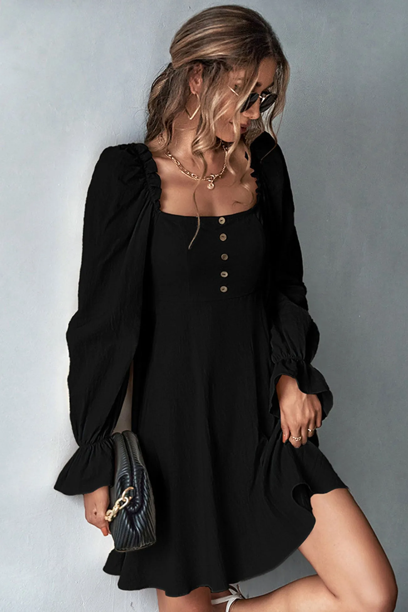 Puff Sleeve A-Line Mini Dress