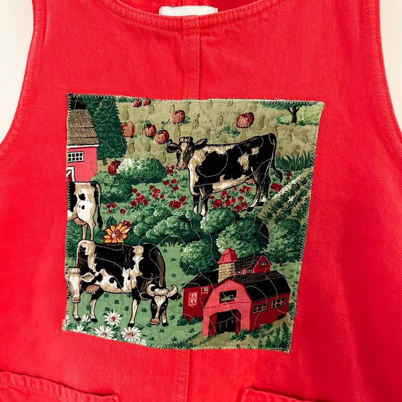 Quilted Cow & Farm Pink-Red Denim Jumper Dress