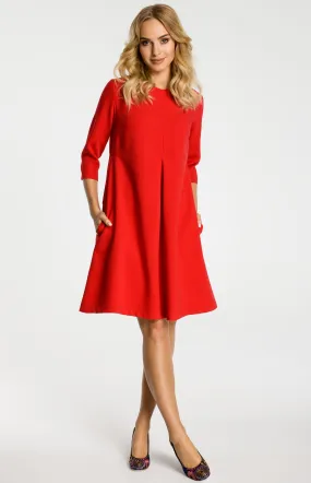 Red A-line 3/4 sleeve dress