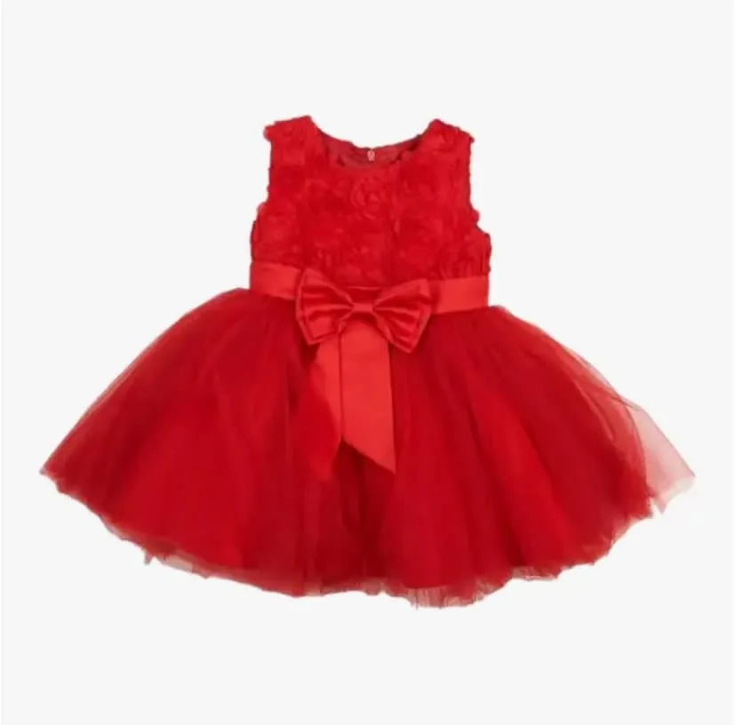   Red Floral Applique Tulle Dress