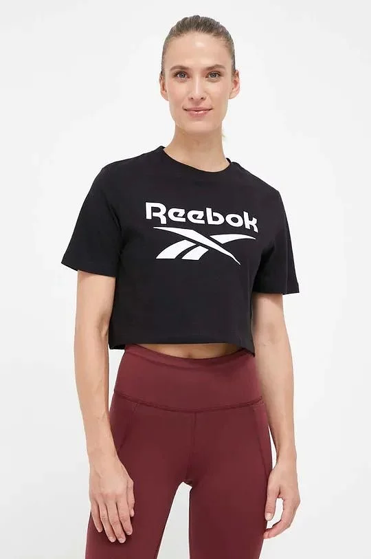 REEBOK WOMEN'S BIG LOGO CROP BLACK TEE