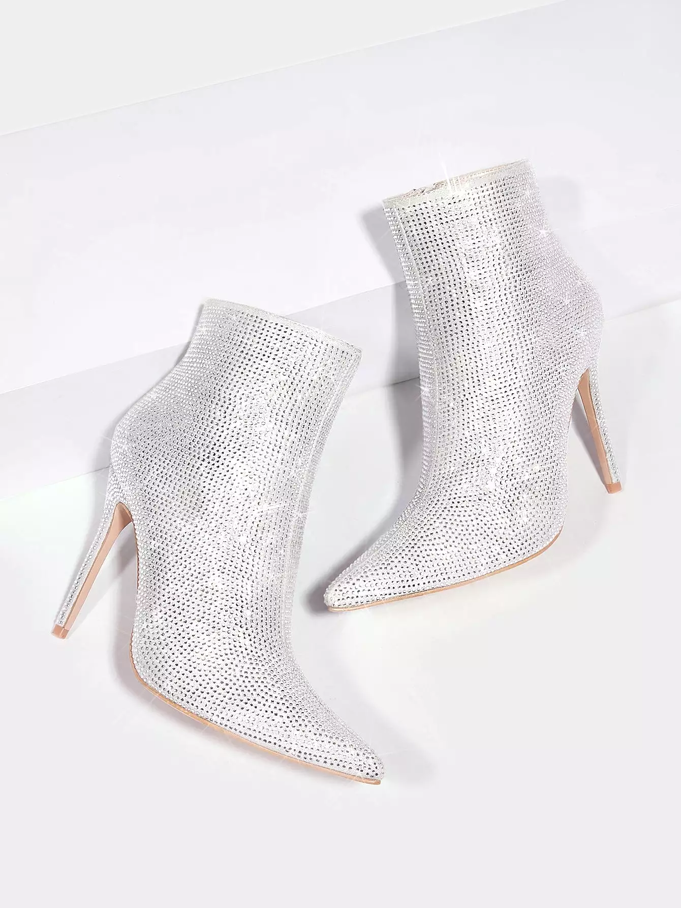 Rhinestone Decor Faux Suede Stiletto Heeled Classic Boots