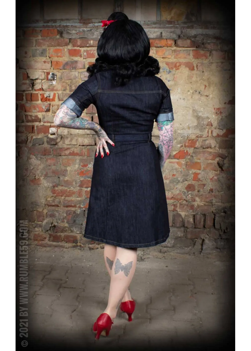 Rumble59 Rockabilly Denim A-Line Dress Navy