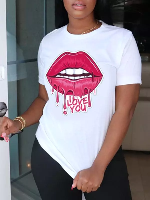 Sexy Lips Print Women T-Shirt