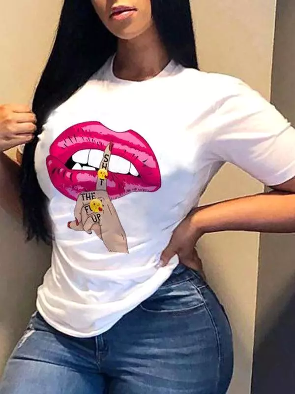 Sexy Lips Print Women T-Shirt