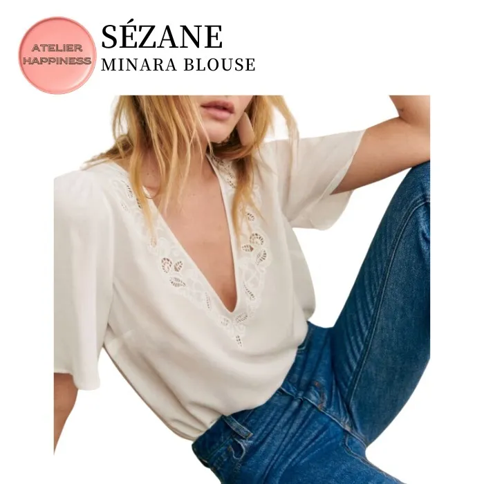 SEZANE  |Casual Style Plain Short Sleeves Elegant Style