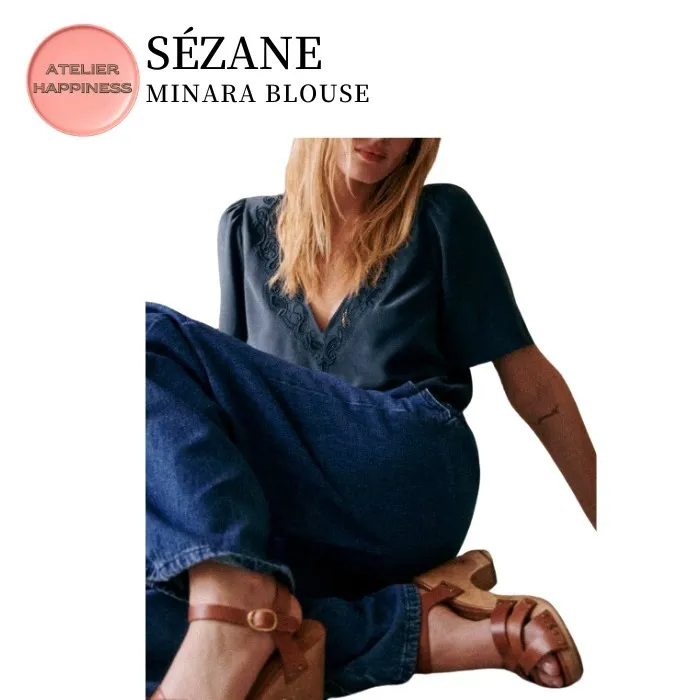 SEZANE  |Casual Style Plain Short Sleeves Elegant Style