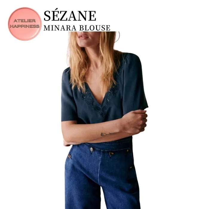 SEZANE  |Casual Style Plain Short Sleeves Elegant Style