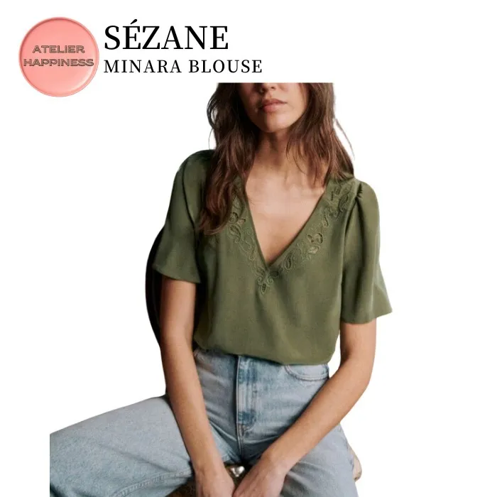 SEZANE  |Casual Style Plain Short Sleeves Elegant Style