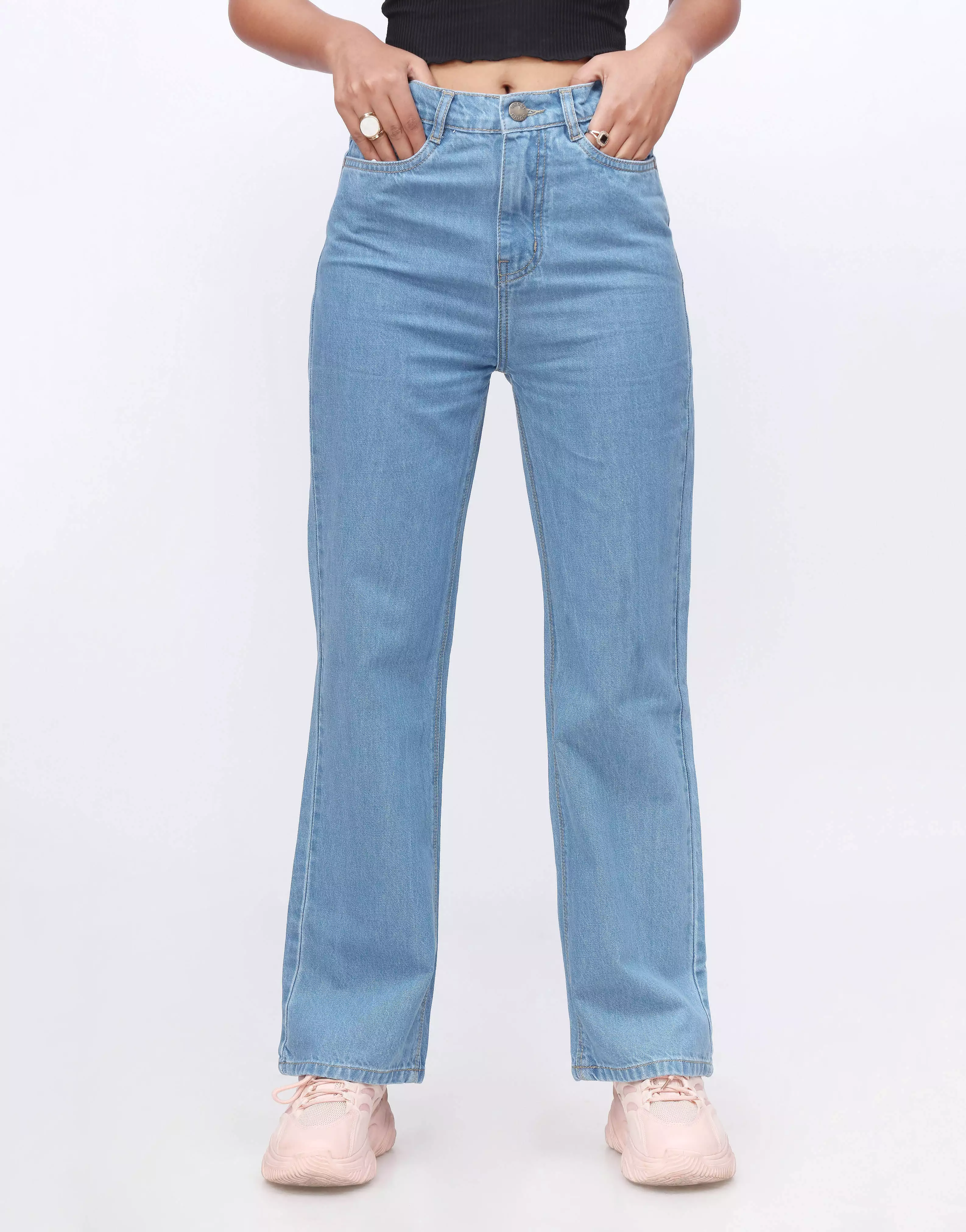 Straight Leg Jeans Medium Blue