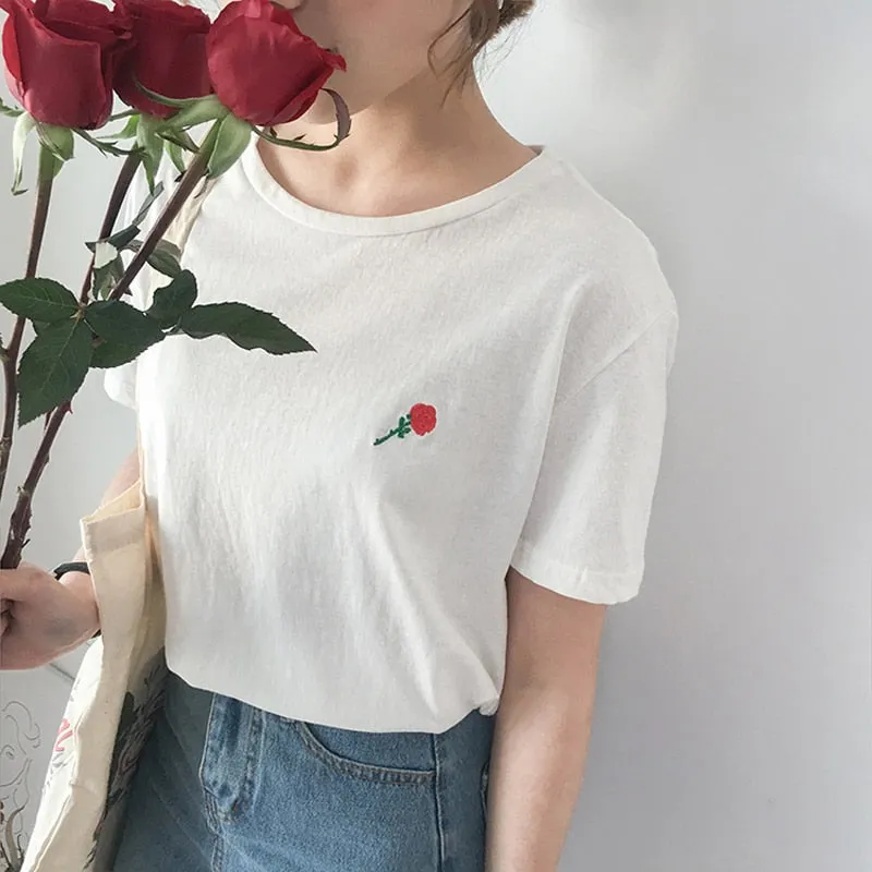 Summer Style Cute Avocado Embroidery Short Sleeve T-shirt for Women