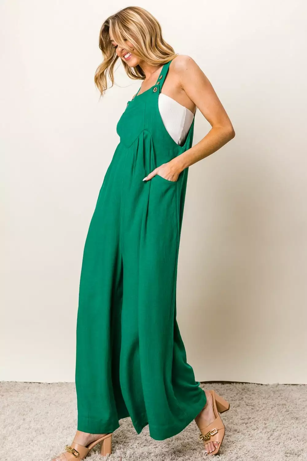 Texture Sleeveless Wide Leg Jumpsuit