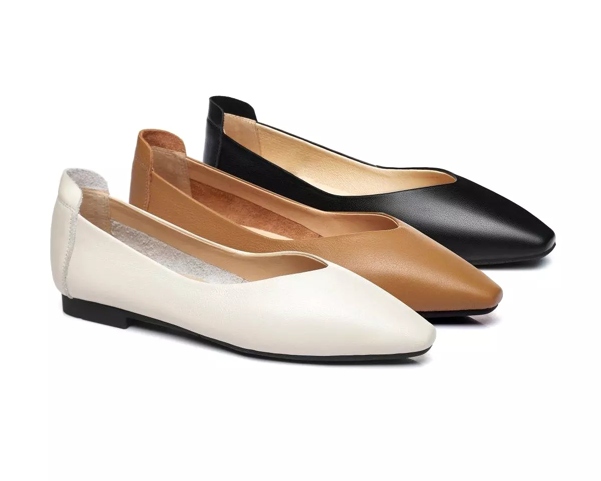 UGG Australian Shepherd Everly Leather Pointed Toe Ballet Flats