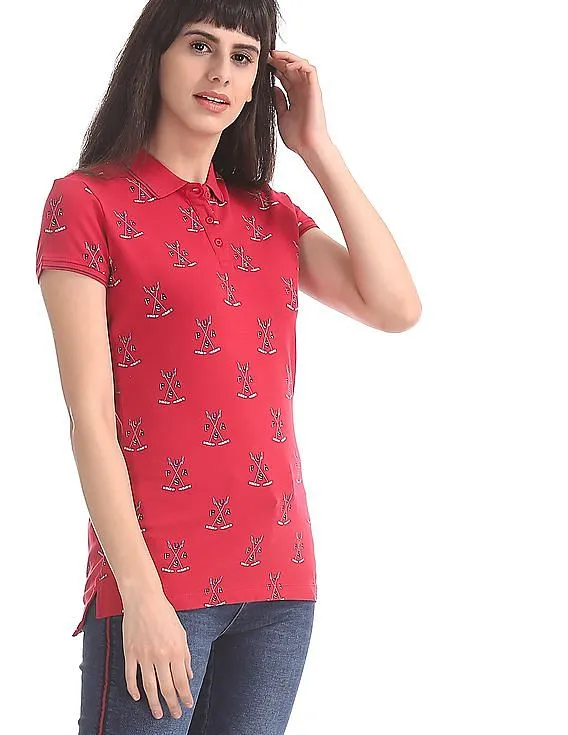 U.S. Polo Assn. Women All Over Print Polo Short Sleeve Shirt